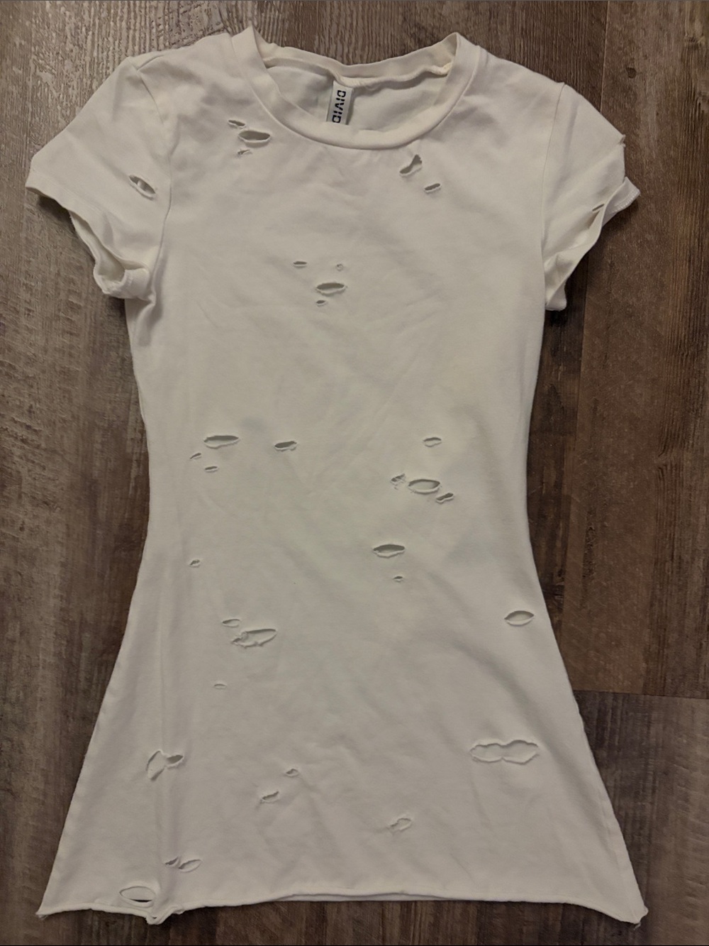 Distressed white tee